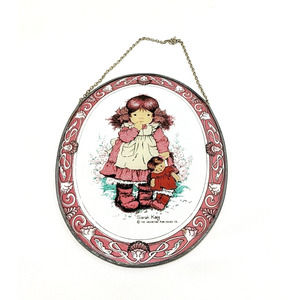Vintage Sarah Kay Stained Glass 11" x 18.5" Wall Hanging by Valentine Publishing
